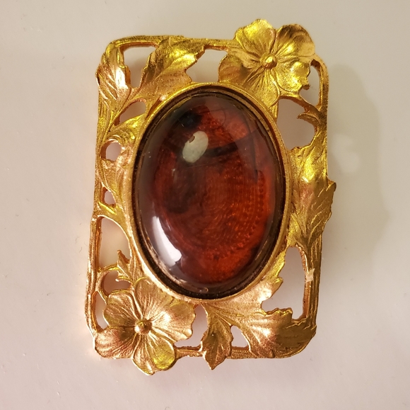 Amber Season Gold Decorative Pin with Floral Edge - Picture 3 of 7
